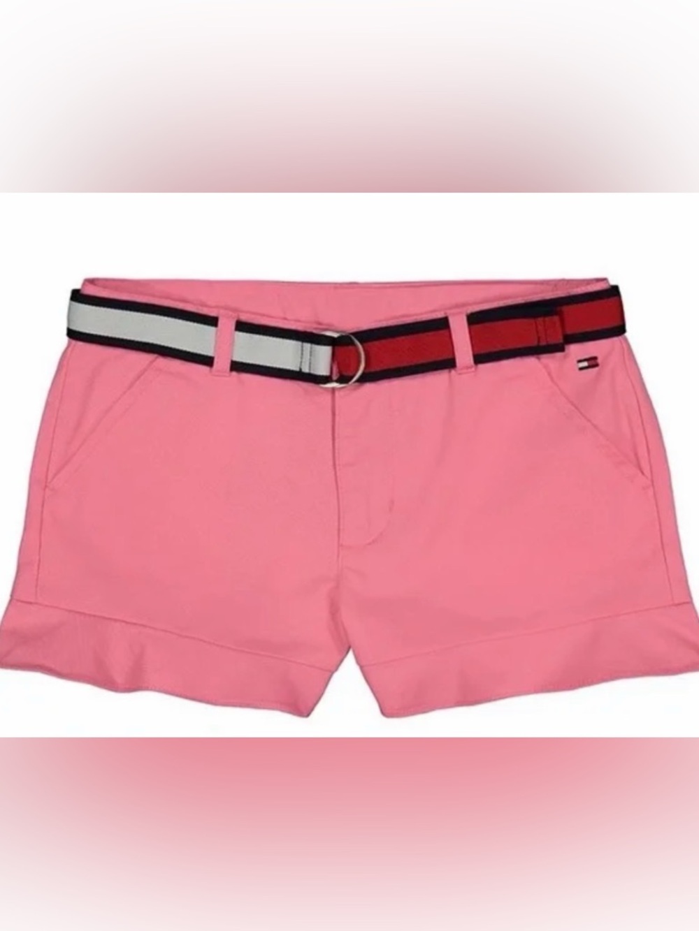 Tommy Hilfiger Girls Pink Chino Shorts with Striped D-Ring Belt 10